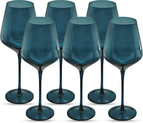 Saludi Original Copas de Vino Azul Medianoche, 490ml (Juego de 6) Copas de Vino con Tallo de Color Azul Único - Ideal para Todos los Tipos de Vino y