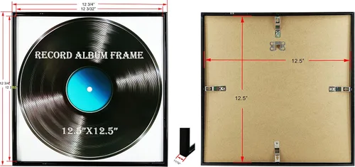 Miniatura 3 de Marco negro para álbum de discos de música, paquete de 2, marco brillante de 12.5 x 12.5 pulgadas de alto, hecho para mostrar portadas de álbumes