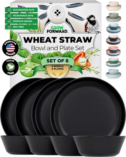 Miniatura 12 de Grow Forward Juego de platos y cuencos de paja de trigo de alta calidad, 8 piezas, platos de paja de trigo irrompibles y reutilizables, aptos
