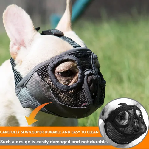 Miniatura 5 de Bozal para perro de hocico corto - Bozal ajustable de malla transpirable para bulldog para morder, masticar, lamer, aseo, mascarilla para perros