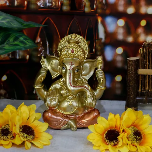 Miniatura 3 de alikiki Dios hindú Señor Ganesha Idol Estatua de Dios indio Ganesh Escultura India Templo Mandir Pooja Artículo Regalo de regreso de boda india Oro