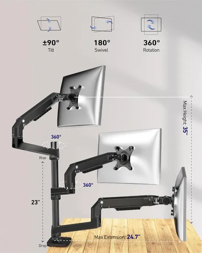 Miniatura 4 de Ergounion Triple Monitor Mount, Holds Screens up to 40 Inches and 25 lbs, Fully Adjustable 3 Monitor Desk Mount with C-Clamp and Grommet Base, Negro