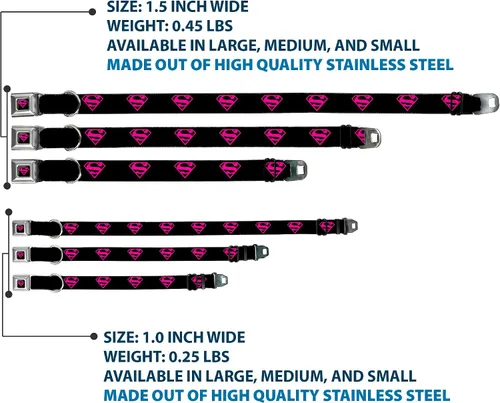 Miniatura 3 de buckle-down 9 – 15" Superman Escudo Negro/caliente Rosa Perro Cuello, pequeñas