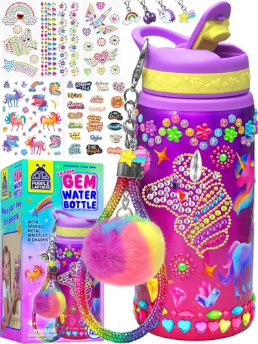 PURPLE LADYBUG Decora tu propia botella de agua para niñas, regalo para niñas de 5, 6, 7, 8, 9, 10 años, regalo de cumpleaños, juguetes de Piedra
