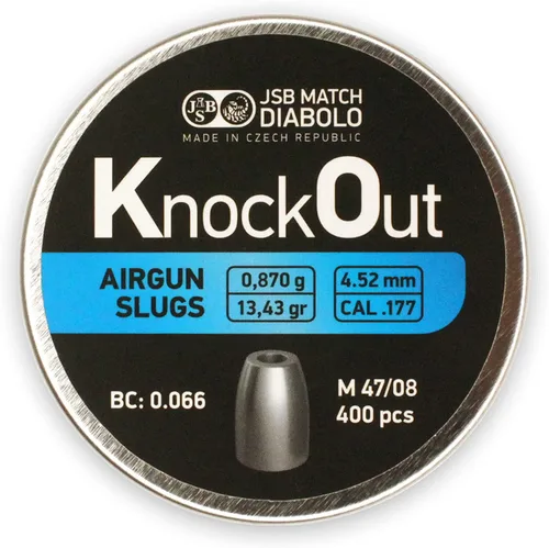 JSB Knockout Slugs - Pellets de pistola de aire de punta hueca | Calibre .177 (0.178 in), grano 13.43 | Diseñado para tiro al objetivo y caza | 400