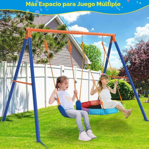 Miniatura 6 de GIKPAL Juego de columpios con soporte para niños, juegos de columpios al aire libre para patio trasero con platillo de 32" y asiento de 26.2", marco