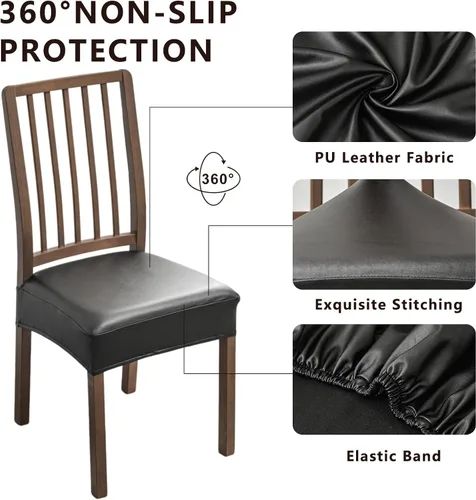 Miniatura 2 de NILUOH Fundas impermeables para sillas de comedor, juego de 6, fundas de asiento de cuero PU para sillas de comedor, fundas de asiento extraíbles