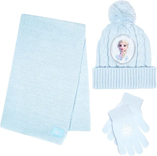 Disney Frozen - Sombrero de invierno para niños, guantes de nieve y bufanda para niñas, juego de 3 piezas, felpa cálida comodidad al aire libre,