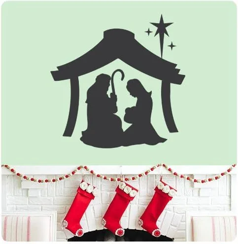 Calcomanía de pared con diseño de belén de Joseph Mary Jesus, Feliz Navidad, Temporadas Saludos, Felices Fiestas, Signo de Santa Jesús, opciones de