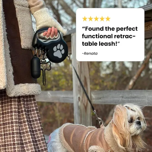 Miniatura 4 de Correa retráctil para perros pequeños y medianos (hasta 55 libras) - Personalizable, patentado, diseño reflectante, mango ergonómico, incluye Negro
