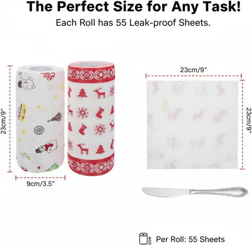 Miniatura 4 de Toallas de papel de cocina de Navidad: toallas de limpieza desechables, pañuelos de cocina de Navidad, toallas de mano altamente absorbentes