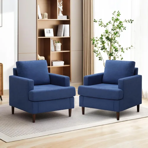Miniatura 14 de Weture Silla de Acento Mid-Century, Sillón Moderno de Tela de Lino con Brazos para Sala de Estar, Cómodas Sillas de Acento Tapizadas de Lectura