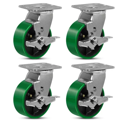 Miniatura 11 de Ruedas giratorias, ruedas industriales de 4 pulgadas resistentes, poliuretano en rueda de acero, ruedas giratorias de placa superior