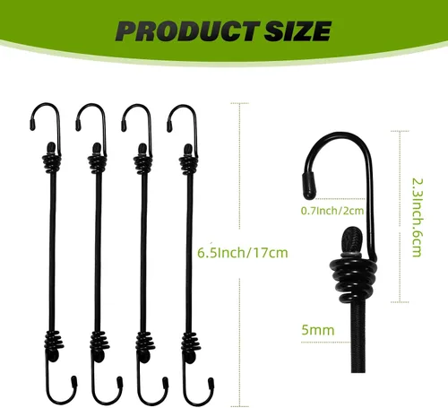 Miniatura 4 de 20 cuerdas elásticas de 6.5 pulgadas con ganchos, sin olor, alta elasticidad, mini cuerdas elásticas para asegurar lonas, equipaje, tiendas
