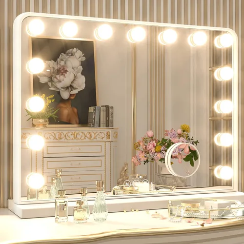 Miniatura 20 de Keonjinn Espejo de tocador Hollywood con luces y altavoz Bluetooth, 15 bombillas reemplazables, espejo de maquillaje con 2 bombillas de repuesto, 3