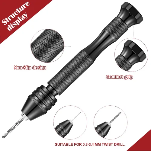 Miniatura 3 de Vinsot 95 brocas de micro mano, tornillo de banco de 1 pin y 94 piezas de micro torsión y PCB mini brocas para bricolaje, joyería de madera, cuentas