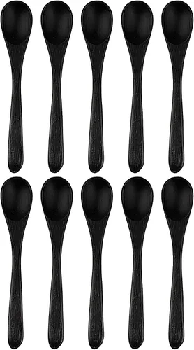 Miniatura 12 de BambooMN Cucharas de bambú para servir, mini cuchara de azúcar con sal, pequeñas cucharas de madera para especias, ovalada negra de 3.5 pulgadas, 10