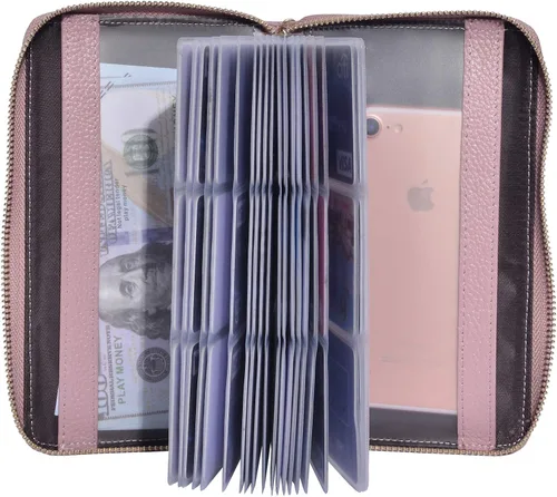 Miniatura 4 de Easyoulife - Monedero de cuero con cremallera, billetera portatarjetas para mujer, bloqueo RFID