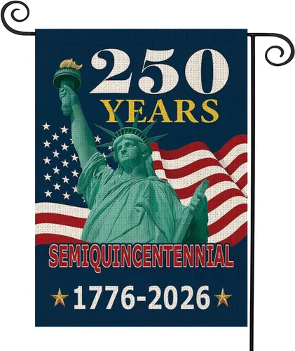 Bandera de jardín de 250 años de América, pancarta patriótica de doble cara del 250 aniversario de Estados Unidos, diseño de estatua de la libertad,