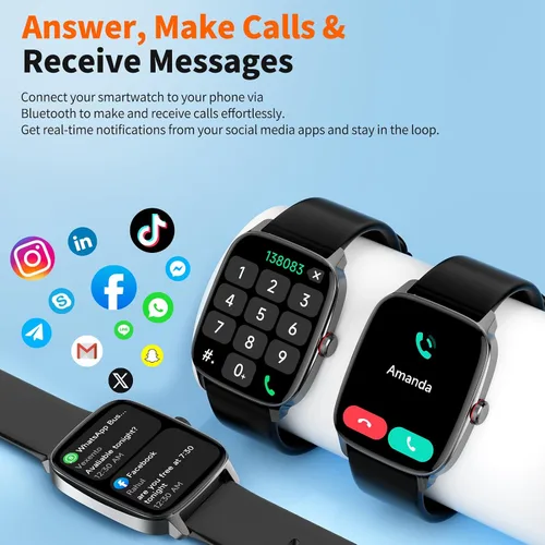 Miniatura 2 de Reloj inteligente para hombres y mujeres con llamadas Bluetooth, rastreador de fitness con pantalla táctil de 1.85 pulgadas, monitor de frecuencia