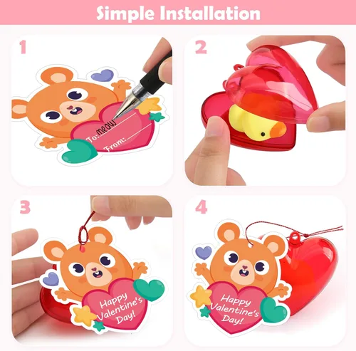 Miniatura 4 de SURCVIO Paquete de 28 regalos para el día de San Valentín para niños, corazones rellenos de mochi y tarjetas de felicitación de San Valentín Kawaii