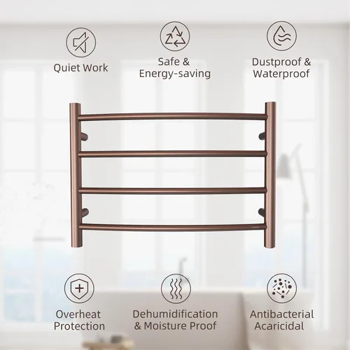 Miniatura 6 de Calentador de toallas ORB para baño, calentador de toallas de baño montado en la pared, calentador eléctrico de acero inoxidable, curvado, redondo