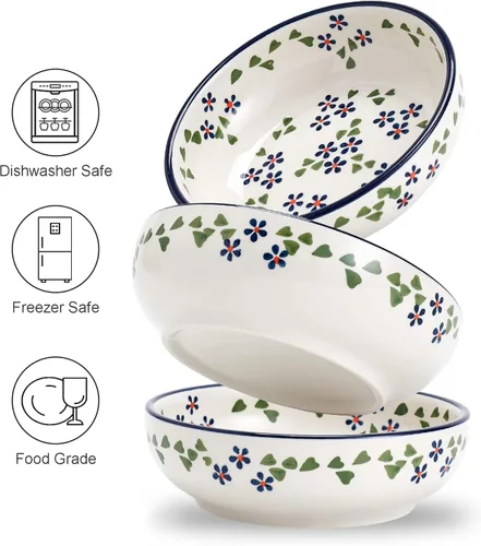 Miniatura 5 de Howise - Cuencos de cerámica para gatos, 5.3 pulgadas, platos para comida y agua, paquete de 3 cuencos poco profundos para gatos de interior, azul