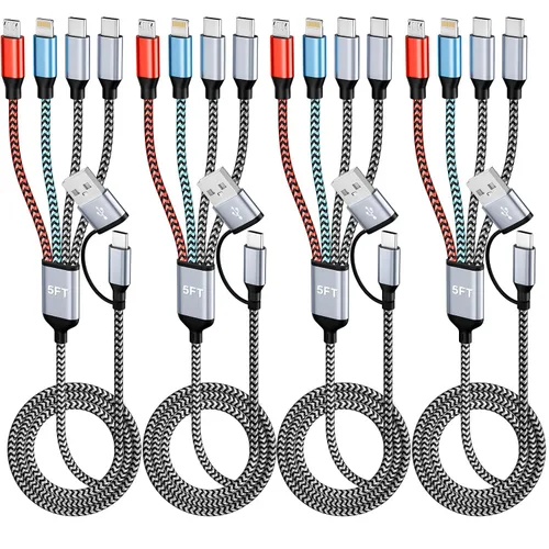 Miniatura 11 de Cargador de teléfono de 90 grados, cable de carga múltiple 4 en 2, cable USB C CarPlay con doble tipo C, micro USB, puerto IP, cable USBC de nailon