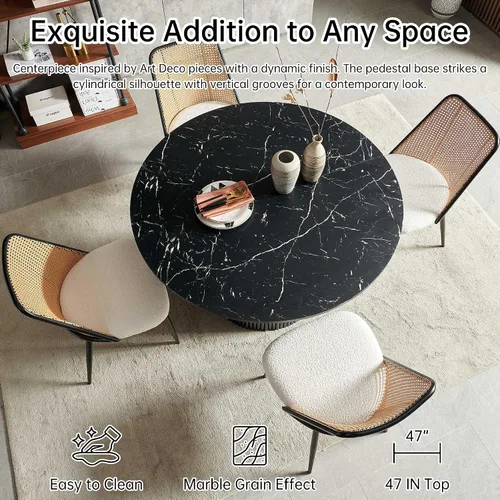 Miniatura 8 de NORDICANA Juego de comedor para 4 personas, moderno juego de sillas de mesa de cocina de 4 asientos con asiento beige y respaldo de ratán, mesa