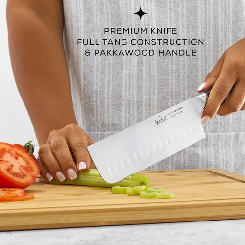 Miniatura 6 de JoyJolt Cuchillo Nakiri de 7 pulgadas. Cuchillo de cocina de acero alemán de alto carbono x50 – Cuchillo japonés magnético en caja de regalo.