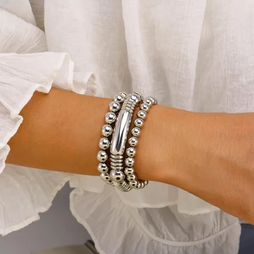 Miniatura 5 de Brazalete de oro para mujer, grueso, curvado, apilable, chapado en abalorios, pulseras elásticas
