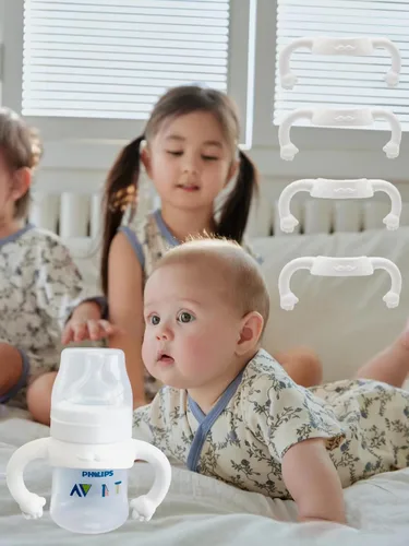 Miniatura 4 de Asas de botella de silicona suave compatibles para biberones Philips Avent anticólicos AirFree, 4 unidades (blanco)
