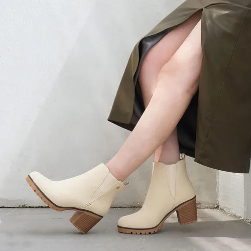 Miniatura 2 de JABASIC - Botines casuales de ante para mujer con tacón de bloque, botas de meter tipo Chelsea
