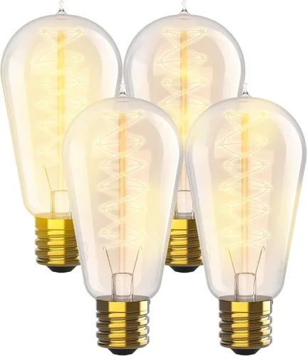 Bombillas Edison incandescentes vintage de 60 W (paquete de 4 unidades, bombillas cálidas regulables de 2100 K, 230 lúmenes, base E26/E27, bombilla