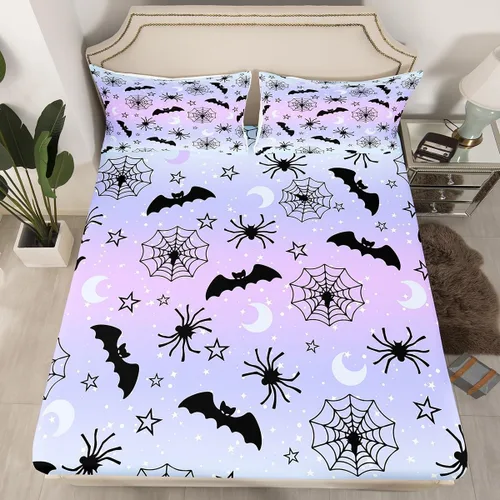 Miniatura 8 de Juego de sábanas bajeras con bonito diseño de gato negro para niños y niñas, diseño de dibujos animados de Halloween, gato, animales, sábanas