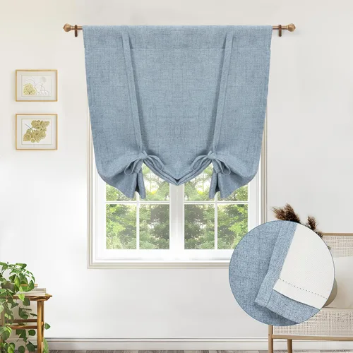 Miniatura 45 de DriftAway - Cortinas de Lino con Doble Capa, Blackout, de Atar, con Aislaje Térmico, Totalmente Forradas, Estilo Globo Romano, para Baño, con Lino