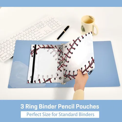 Miniatura 4 de Baseball Pencil Pouch for 3 Ring Binder，Zippered Pencil Case with Clear Window Organizers Bag 2 Packs