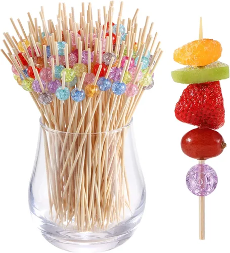 Miniatura 8 de 200 piezas de palillos de cóctel, palillos de dientes de 4.7 pulgadas para aperitivos, brochetas de bambú para cóctel y bebidas, postres