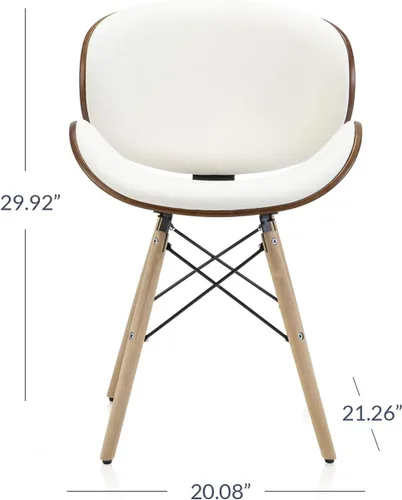 Miniatura 2 de BELLEZE Juego de 2 sillas de comedor modernas de mediados de siglo, tapizadas de piel sintética de nogal con respaldo curvado, silla de comedor