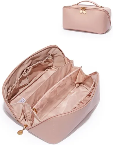 EACHY Bolsa de Maquillaje de Viaje, Bolsas de Cosméticos de Gran Capacidad para Mujeres, Bolsa Portátil Impermeable que se Abre Plana, Bolsa de Aseo