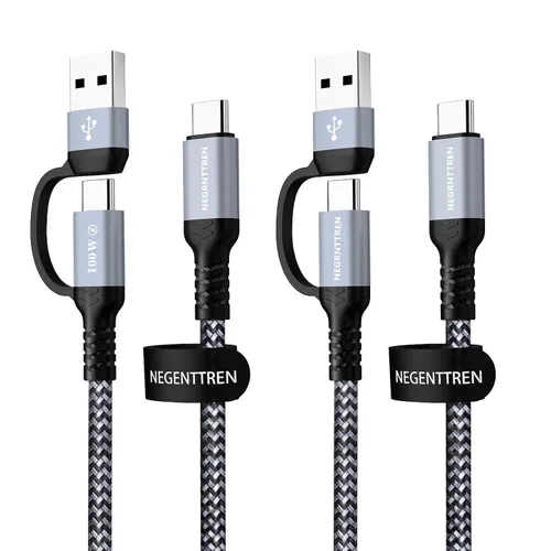 Miniatura 9 de Cable USB C a C 2 en 1 de 100 W (6 pies, paquete de 2), cable de carga rápida 5A tipo A a C, cable de carga USB C trenzado de nailon para iPhone 16
