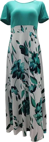Miniatura 3 de NIUQI Vestido largo con estampado floral para mujer, cintura imperio, cuello redondo, patchwork, estampado