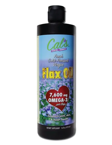 Cal's Aceite de lino, linaza prensada en frío, alto en ácidos grasos omega-3, aceite de linaza sin refinar, suplemento líquido de aceite esencial de