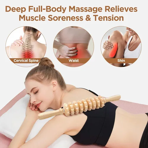 Miniatura 3 de Rodillo de masaje de madera para piernas y muslos, herramienta de mano para aliviar la fascia, drenaje linfático y esculpir el cuerpo, masajeador