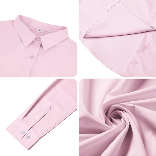 Miniatura 4 de Ruisin Camisas supersuaves sin arrugas con botones para mujer, color liso, manga larga, a rayas, formal, vestido de trabajo, blusas, tops