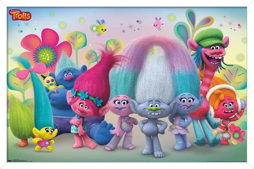 Miniatura 10 de Trends International DreamWorks Trolls - Póster de pared de grupo, 14.725 x 22.375 pulgadas, versión enmarcada de madera de granero