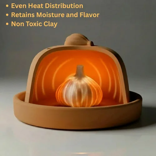 Miniatura 2 de Eurita Terra Cotta - Asador de ajo con tapa y ventilación de vapor, horneador de ajo de arcilla natural para horno o microondas, plato para asar ajo