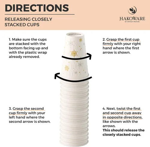 Miniatura 4 de Harvest Pack - Juego de 100 tazas de café desechables de Navidad de 12 onzas con tapas, tazas de papel caliente aisladas con copos de nieve blancos