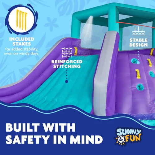 Miniatura 4 de Sunny & Fun - Parque inflable de cuatro esquinas, resistente para diversión al aire libre, pared de escalada, tobogán y piscina profunda, fácil