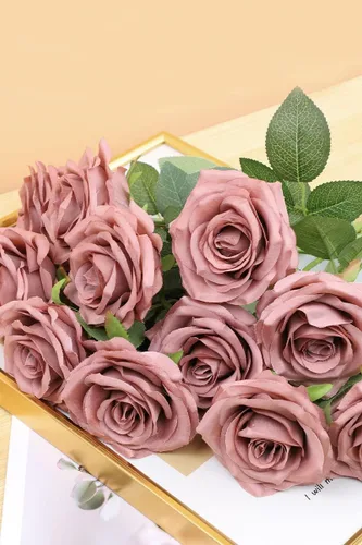 Miniatura 5 de Flores artificiales de rosa, rosa artificial, rosa falsa, rosa de seda, flores falsas de aspecto real con tallos para ramos de boda DIY, centros